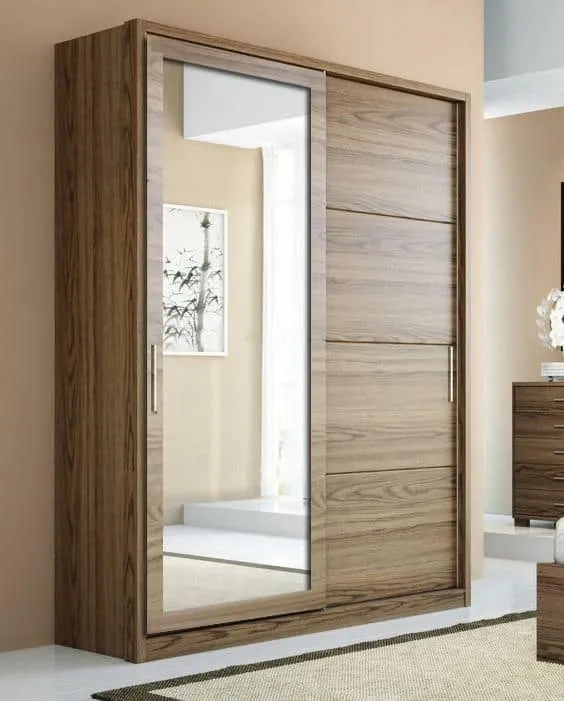 wardrobes mirror for a wooden closet with interior design, lights, and drawer system