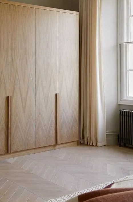 light brown patterned wardrobes with curtains