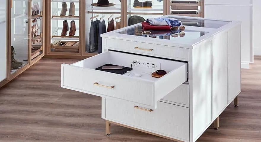 drawer organizer in white colour with golden handles for wardrobes