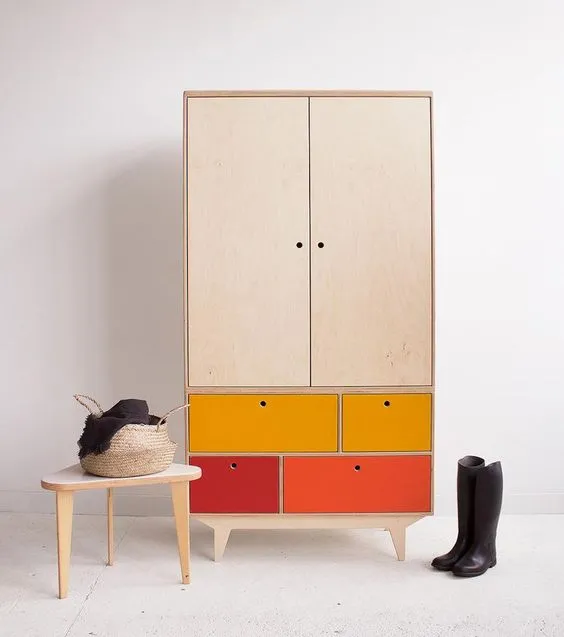 hinged wardrobes in orange cream and red colours and beautiful interior design