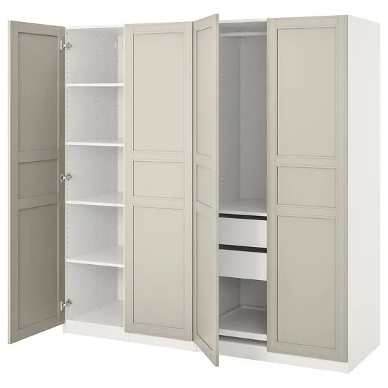 white plastic wardrobes with interior design, lights, and drawer system