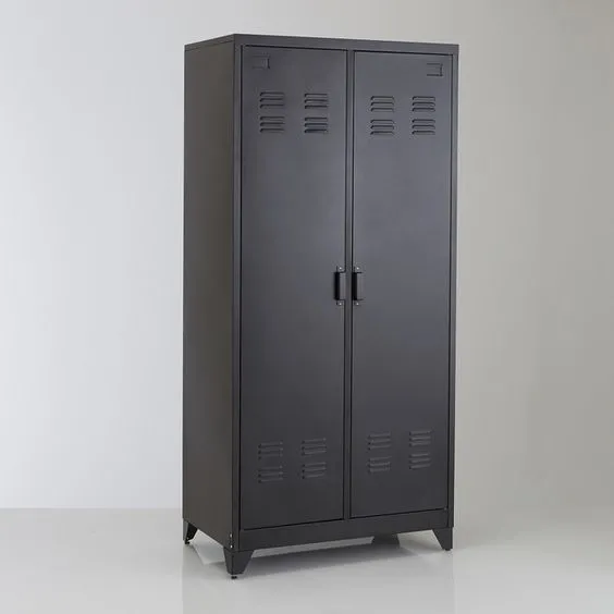 grey steel storage furniture with interior design, lights, and drawer system