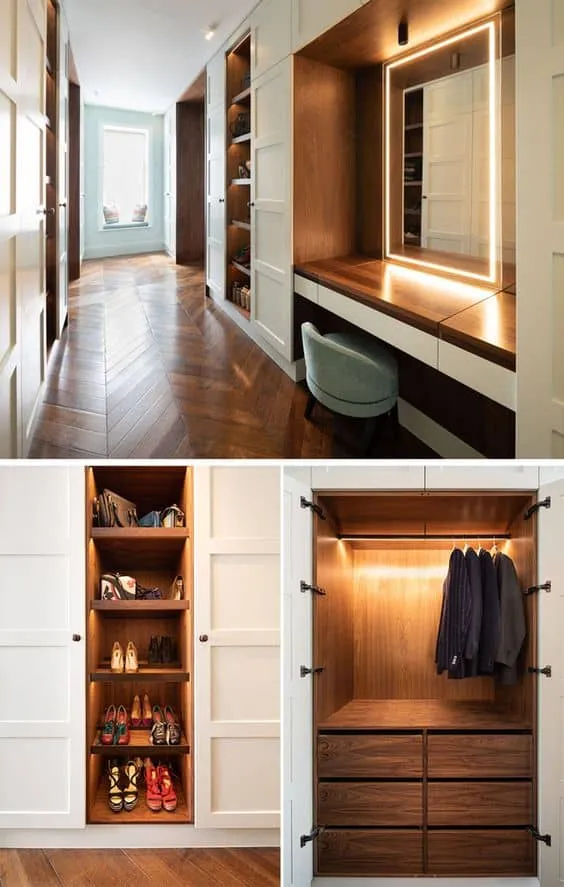different wardrobe lights for different areas of the closet