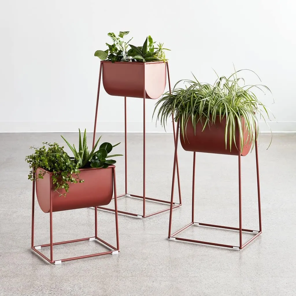 red coloured planter stand suitable for bonsai and other houseplants