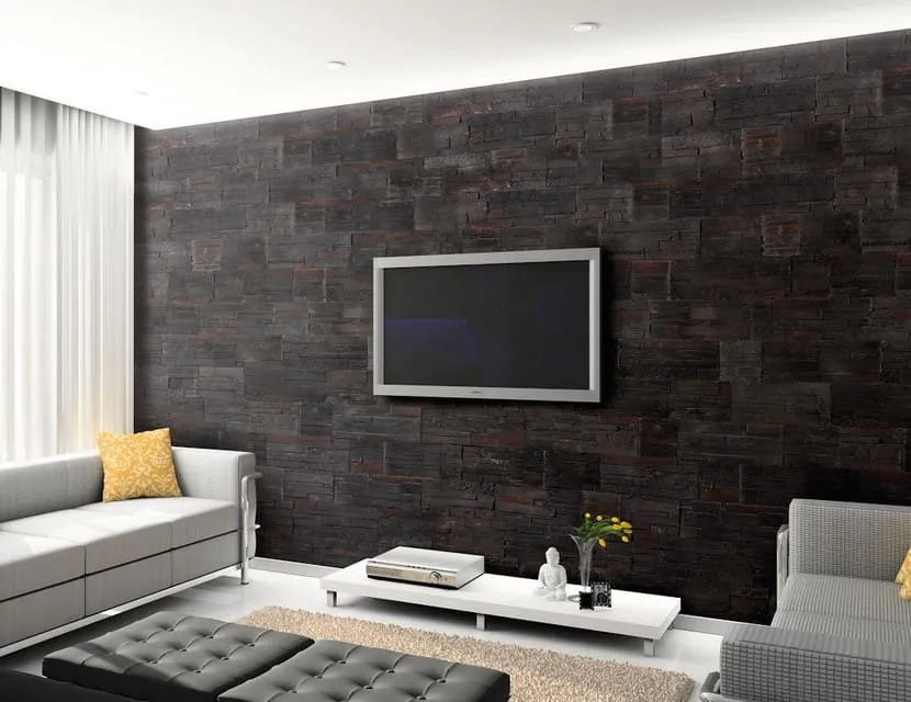 brick wood wall paneling in dark brown color