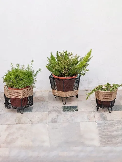 Handcrafted natural jute planters for indoor plants and bonsai