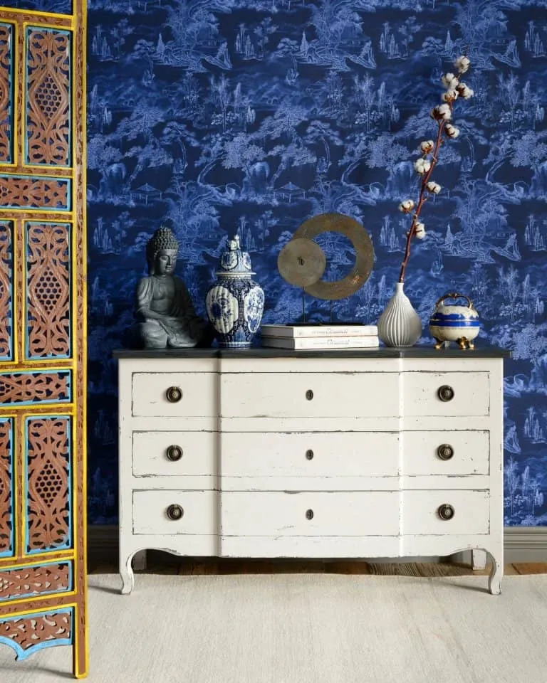 blue paint wall design with woven texture
