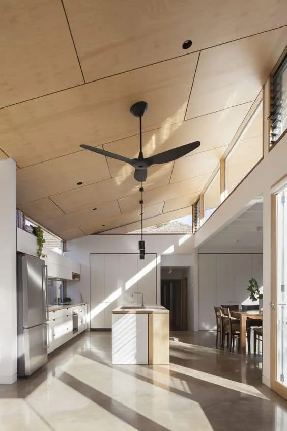 Black fan for kitchen with brown stylish ceilings.