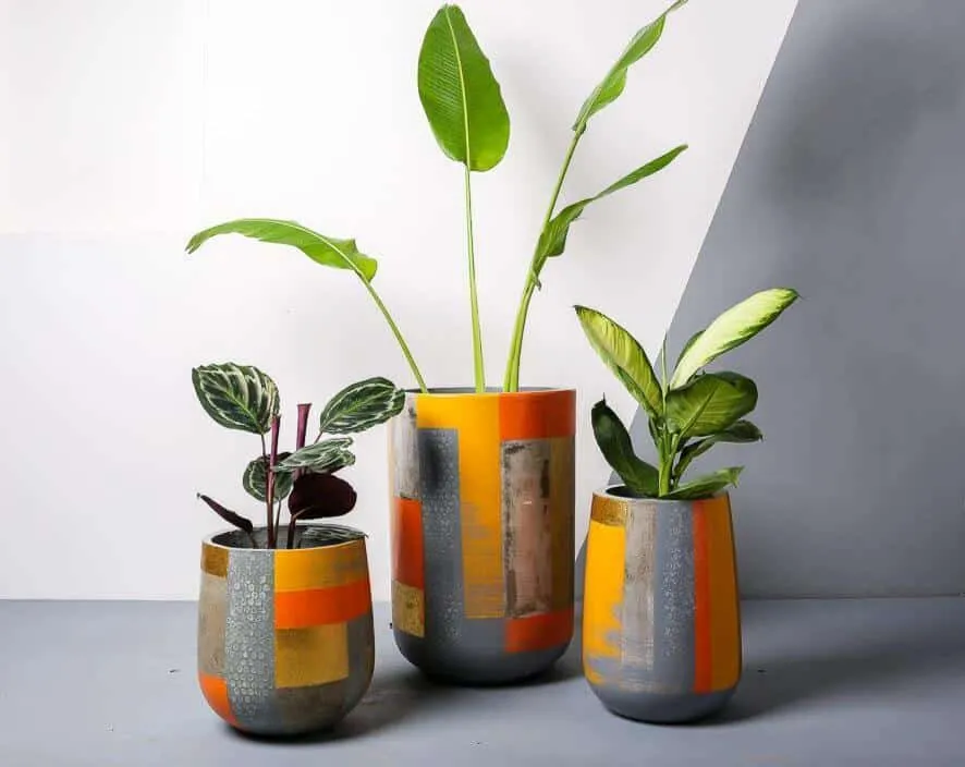 orange and grey colored planters