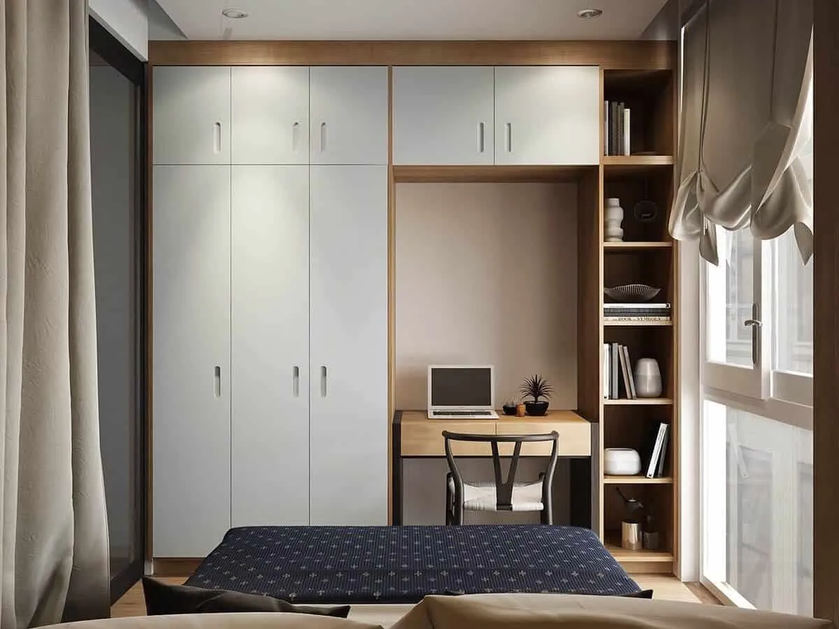 study table design integrated with wardrobe