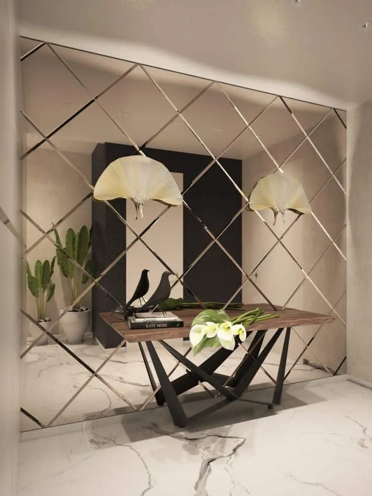 mirror wall with a geometric pattern