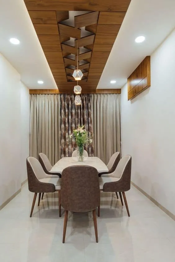 dining room wooden ceiling and lighting