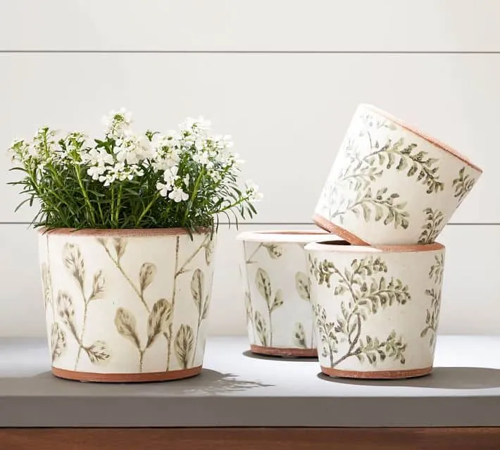 Hand Painted Green Leaf Printed Ceramic Planters suitable for bonsai