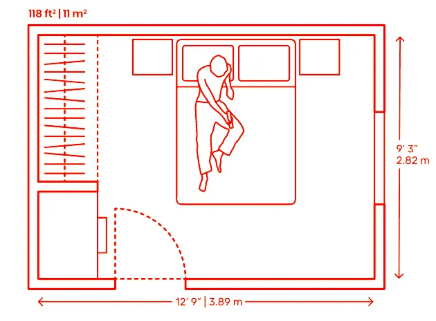  Double bedroom plan layout with side closet