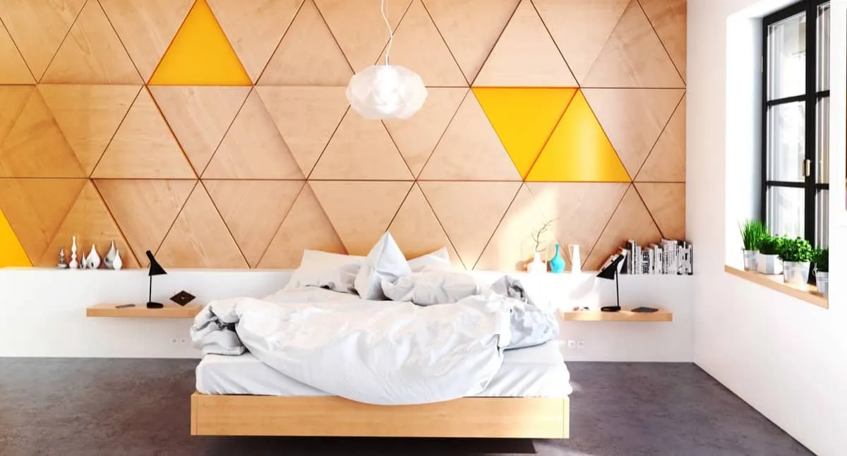 triangular mustard bedroom wood wall