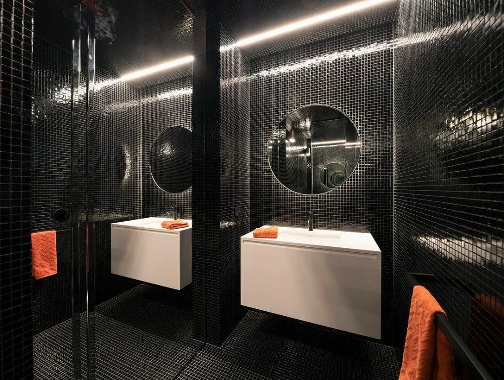 black mosaic tiles for bathroom walls and floor
