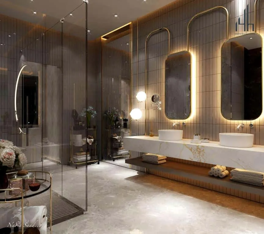 well-lit bathroom with mirror lights
