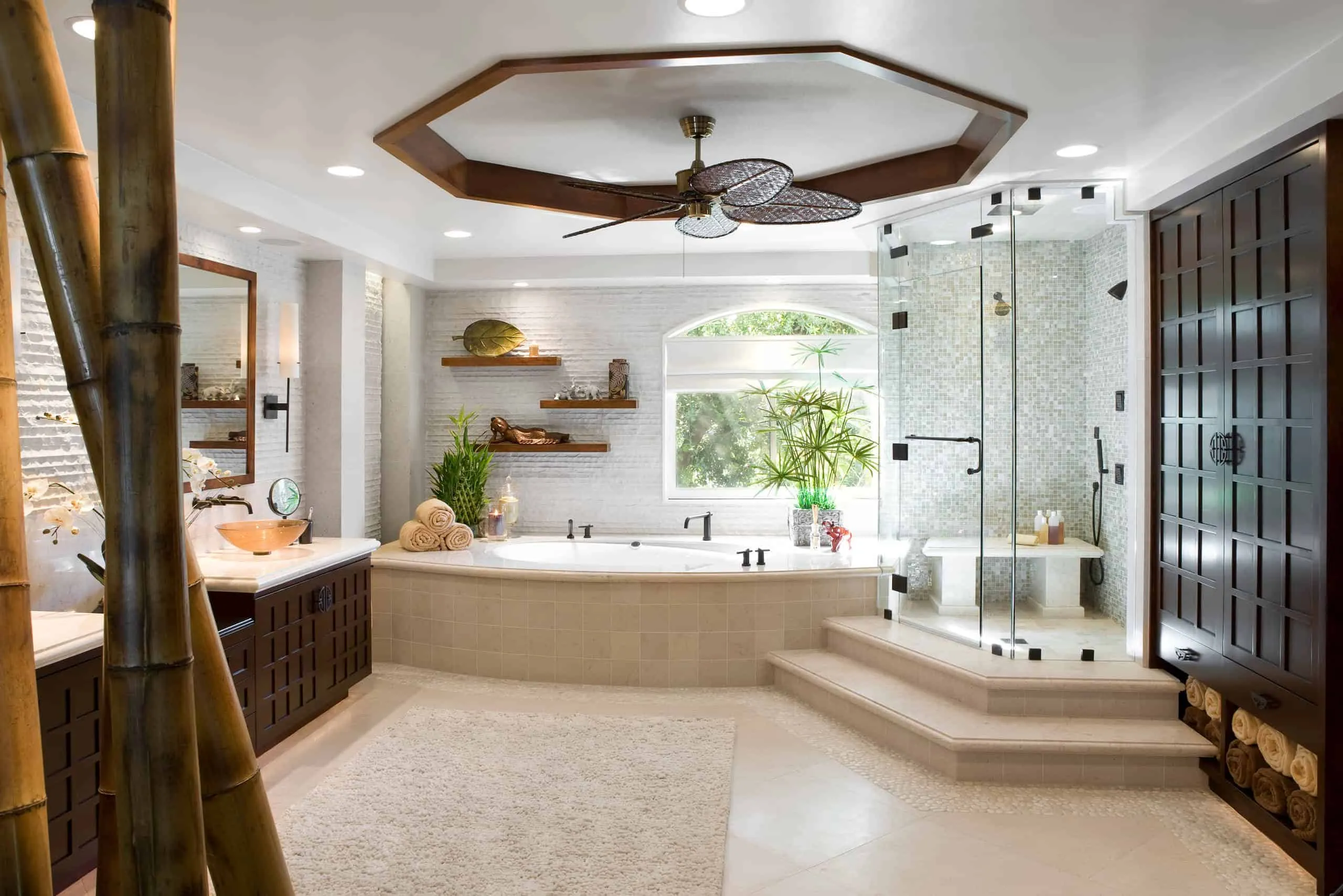 ceiling fans for ventilation of big and small bathroom designs with floor concepts