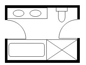 Jack and Jill layout with a double sink and a bath and a shower