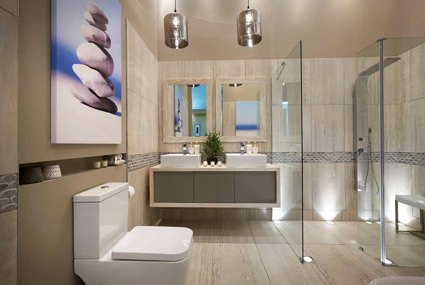 small bathroom with a beautiful floor and ceiling design