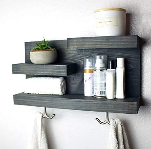 corner bathroom shelf without mirror in wood and plastic material 
