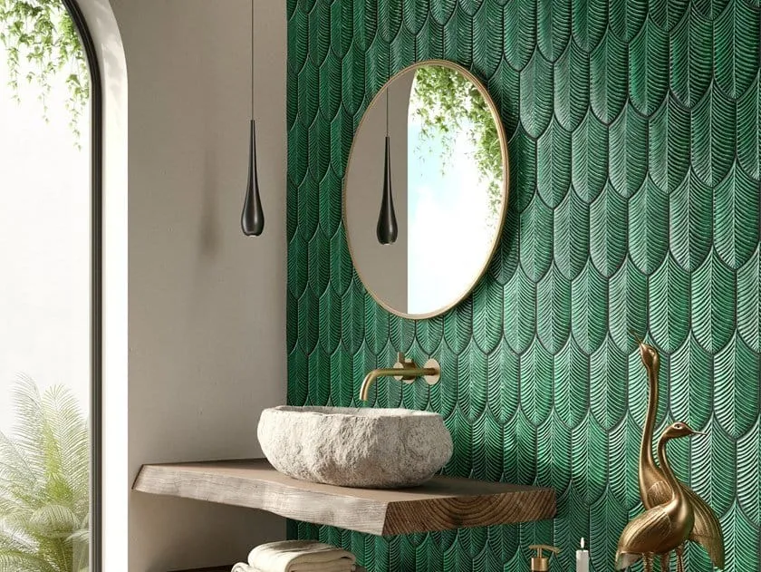 green walls design with leaf motifs 