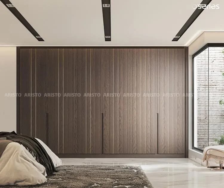 Matte brown openable wardrobe for room wall
