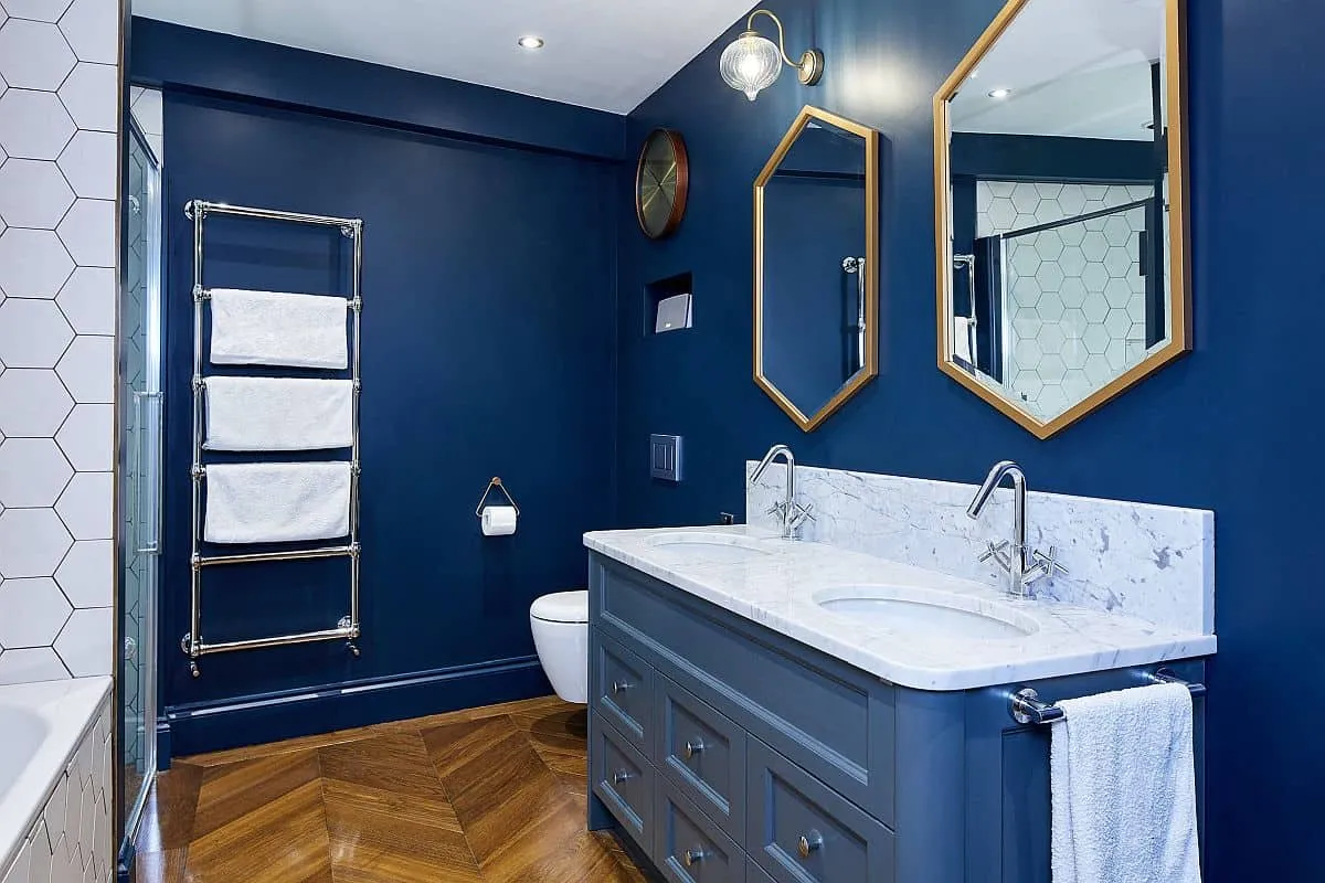 Dark blue designer tiles for bathroom walls