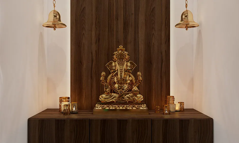 brown Stylish mandir design for living room wall for a modern home