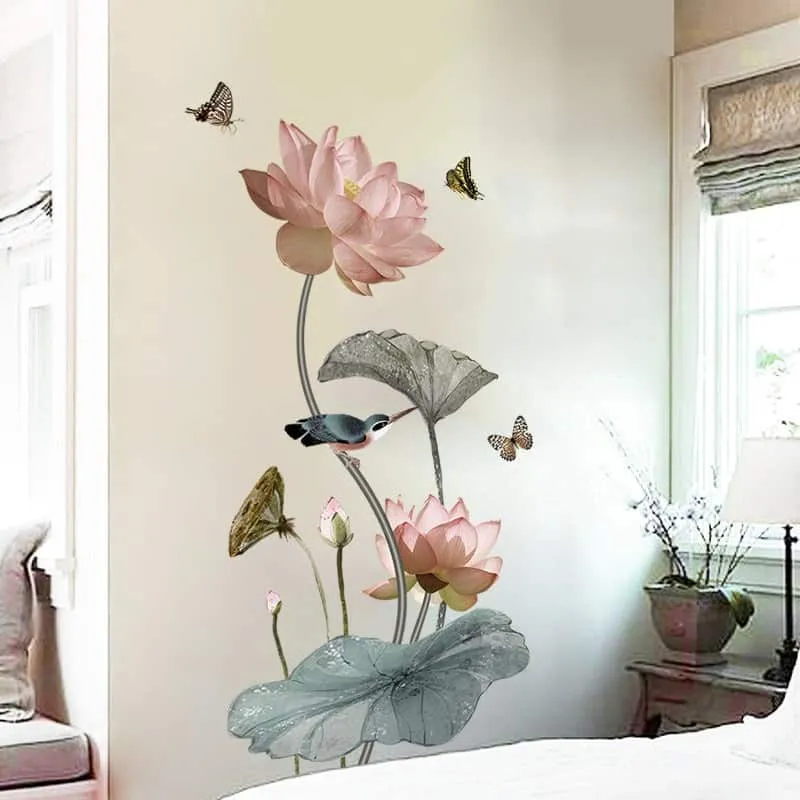 floral pattern 3D, hall or bedroom wall sticker in a bedroom.