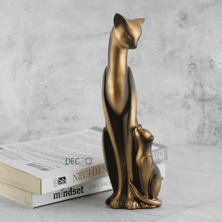 MOTHER CAT WITH CHILD SHOWPIECE : COPPER