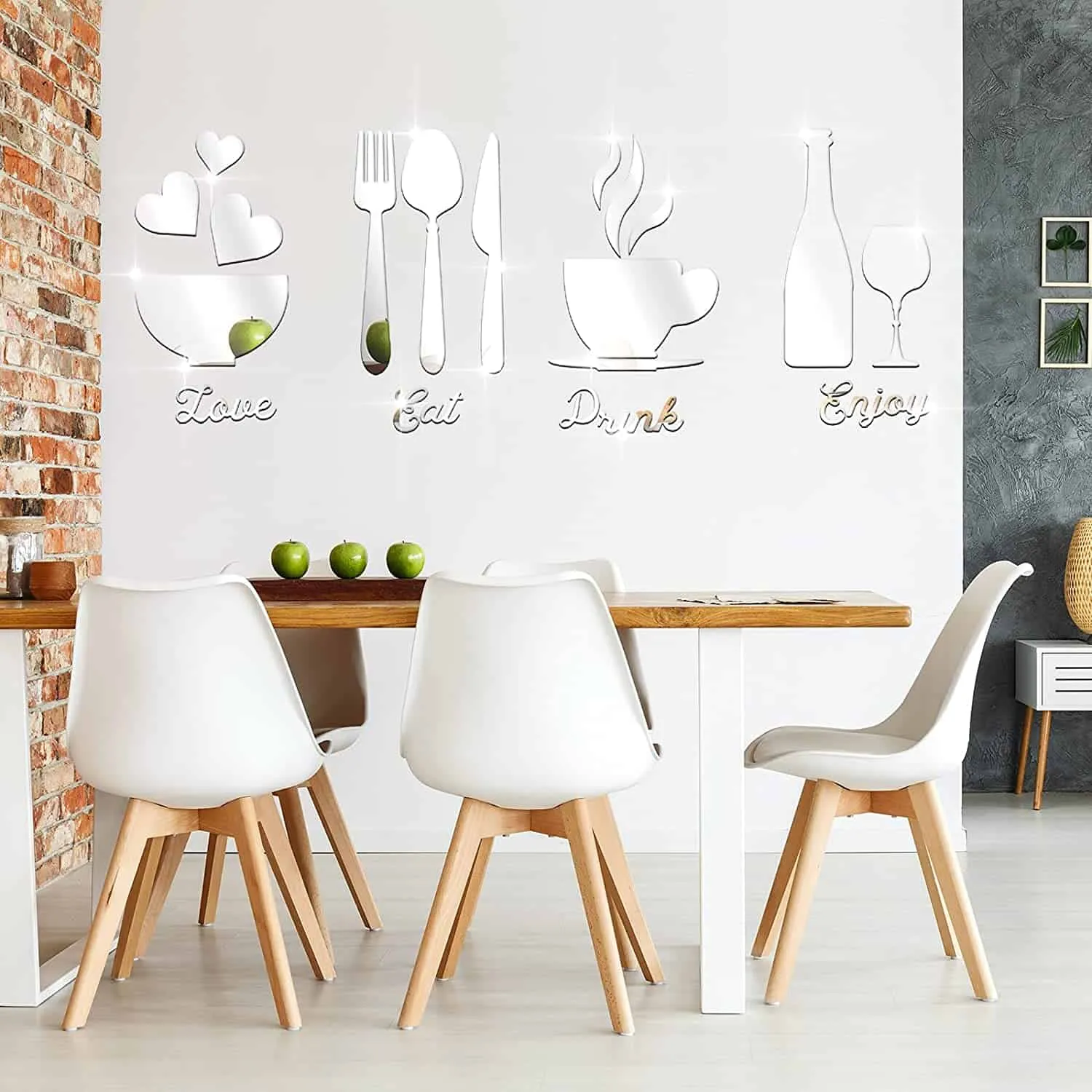 3D, mirror, kitchen wall sticker with a dining set.