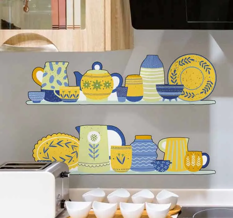 kitchen wall sticker with a toaster and bowls in frame