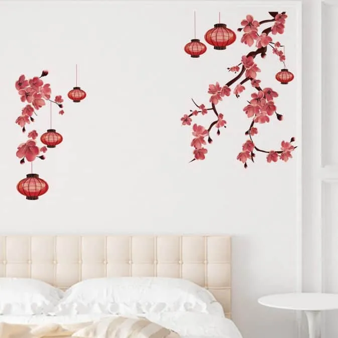 modern bedroom with red bedroom wall stickers