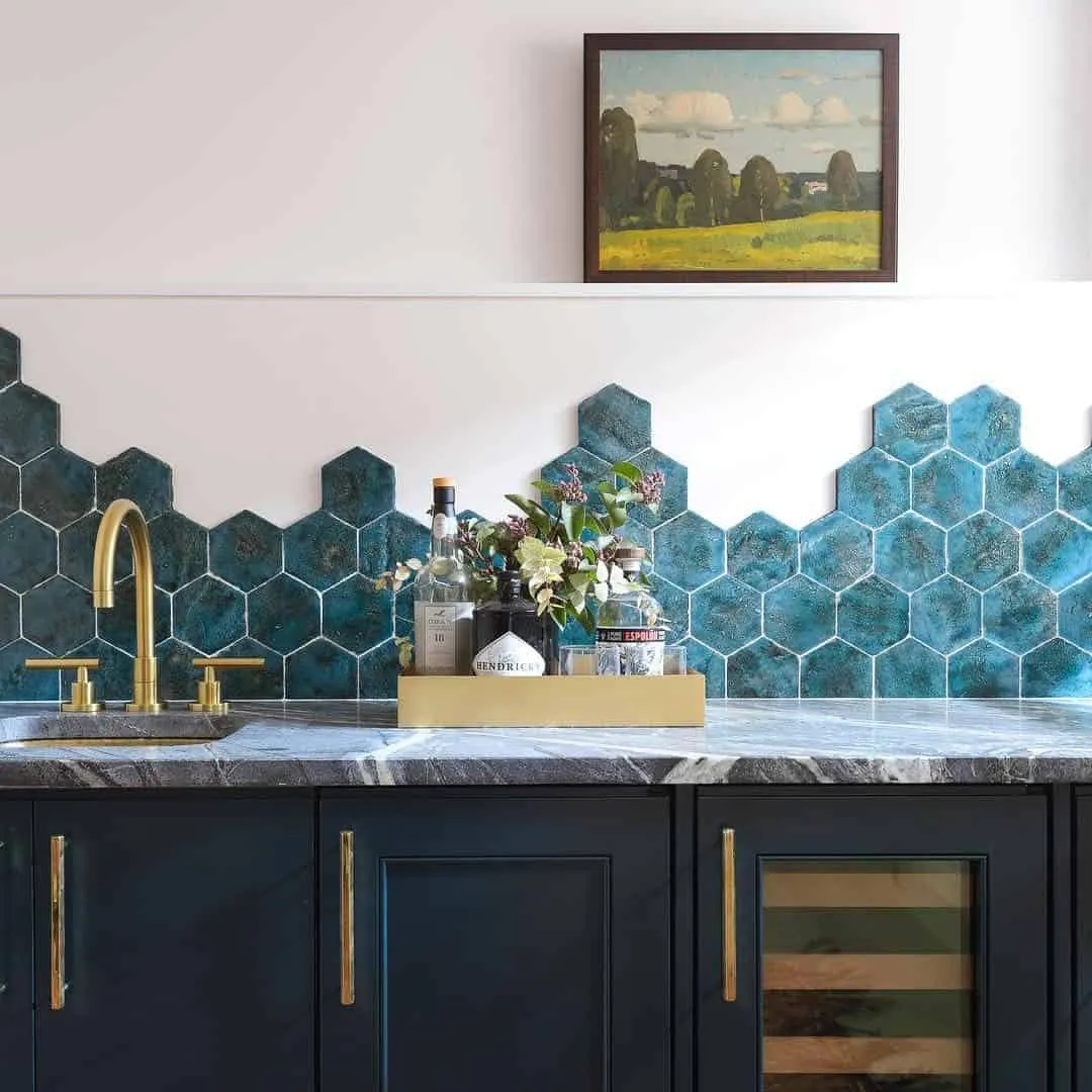 blue hexagonal tiles for kitchen backsplash, subway tiles