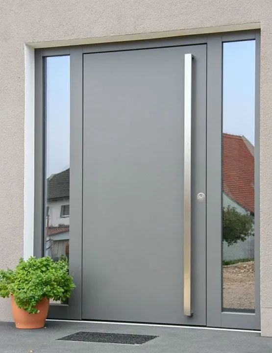house entrance with grey door