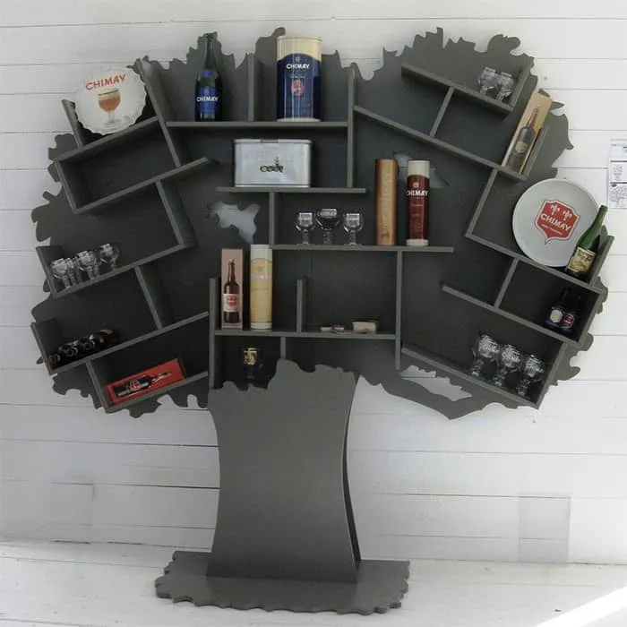 dark gray tree shaped furniture, articles arranged