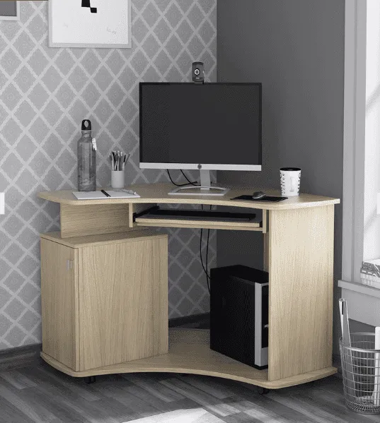wooden corner furniture with digital gadgets