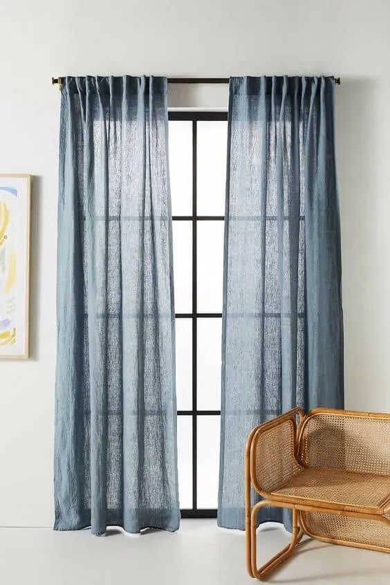 Blue double panel window curtains