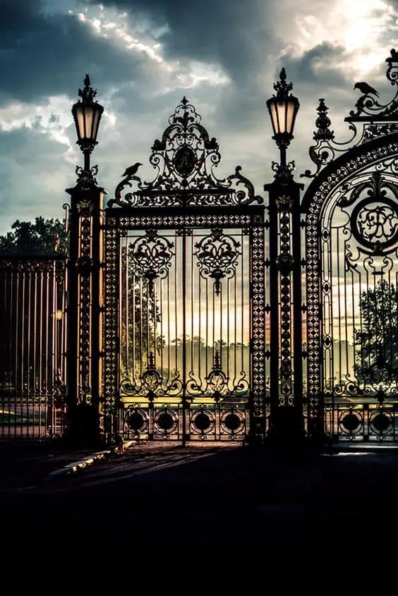 Gothic gate with lamps