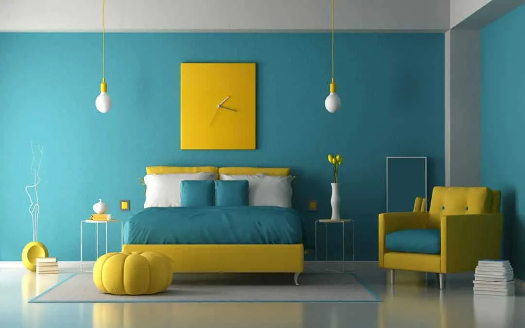 Light blue and yellow bedroom paint colour combination