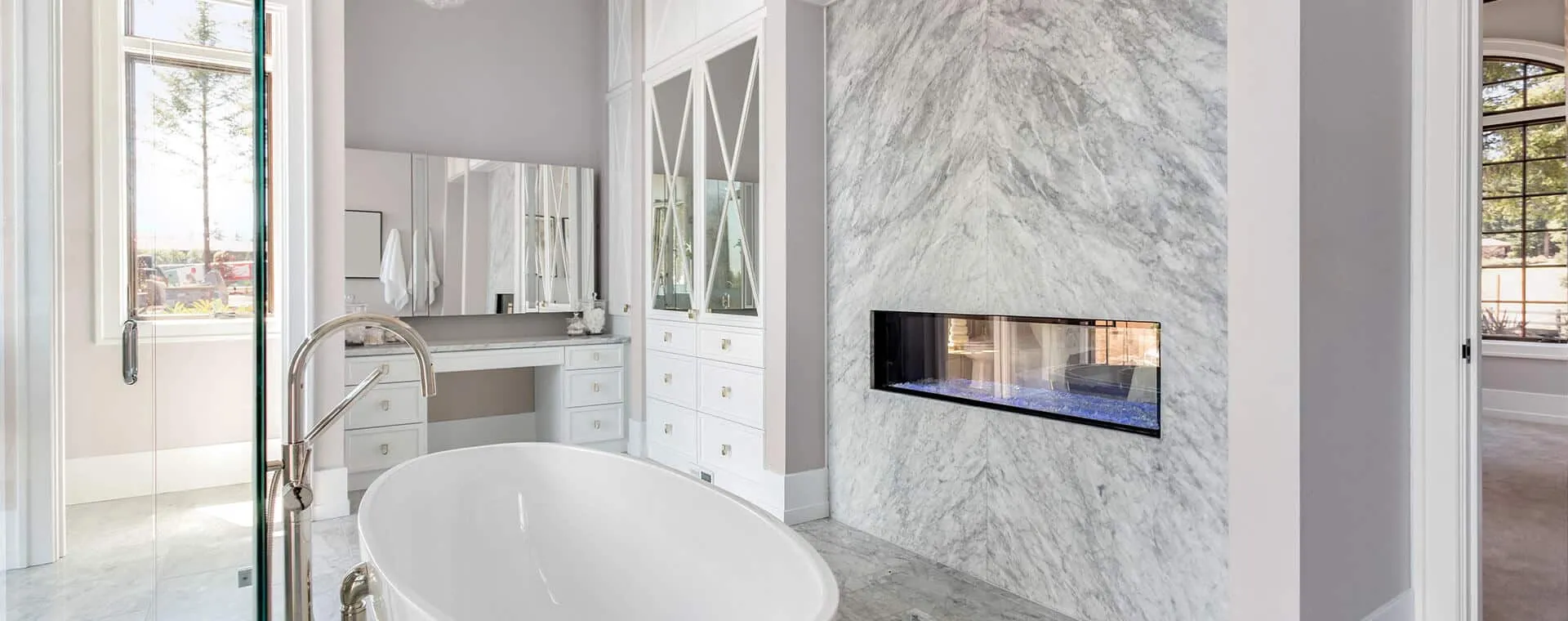 white marble for counters in bathroom indoors with bathtub with design in Italian marble flooring