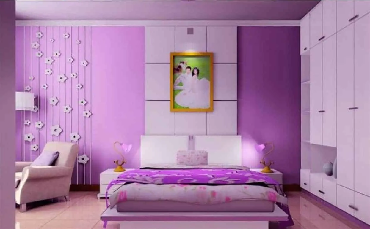 lilac and dark purple bedroom colour