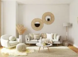 Simple small modern white colour living room with neutral colour scheme