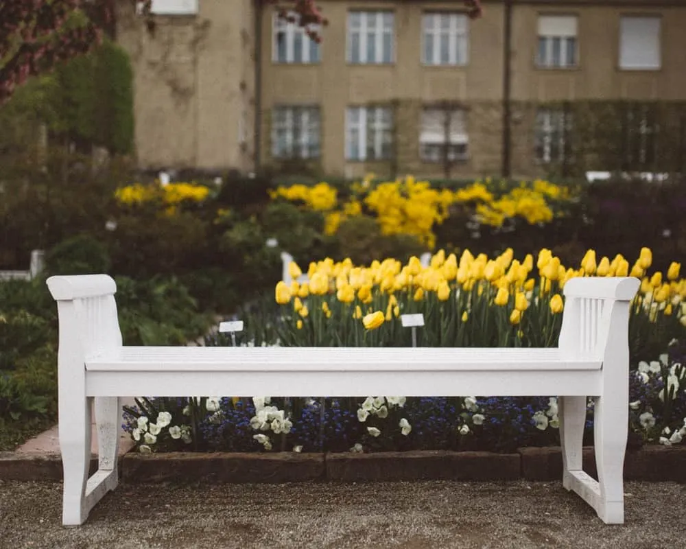 white garden bench for home outdoors
