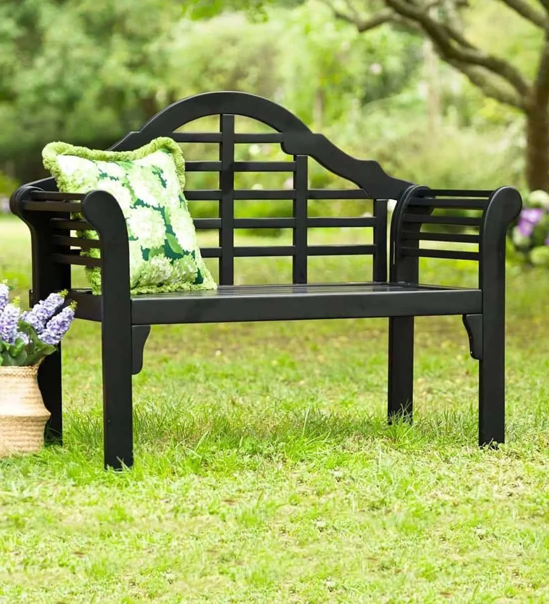 black garden bench for home outdoors