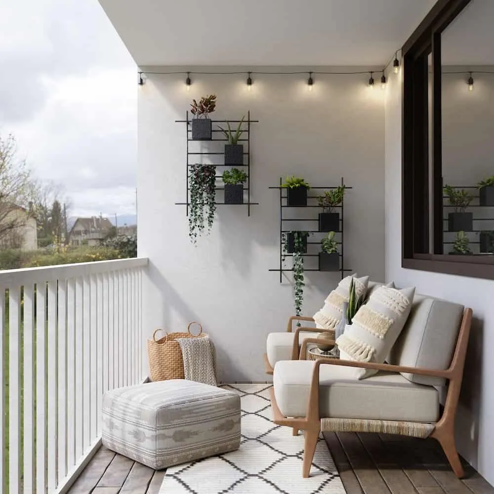 white sofa set with plants in a balcony