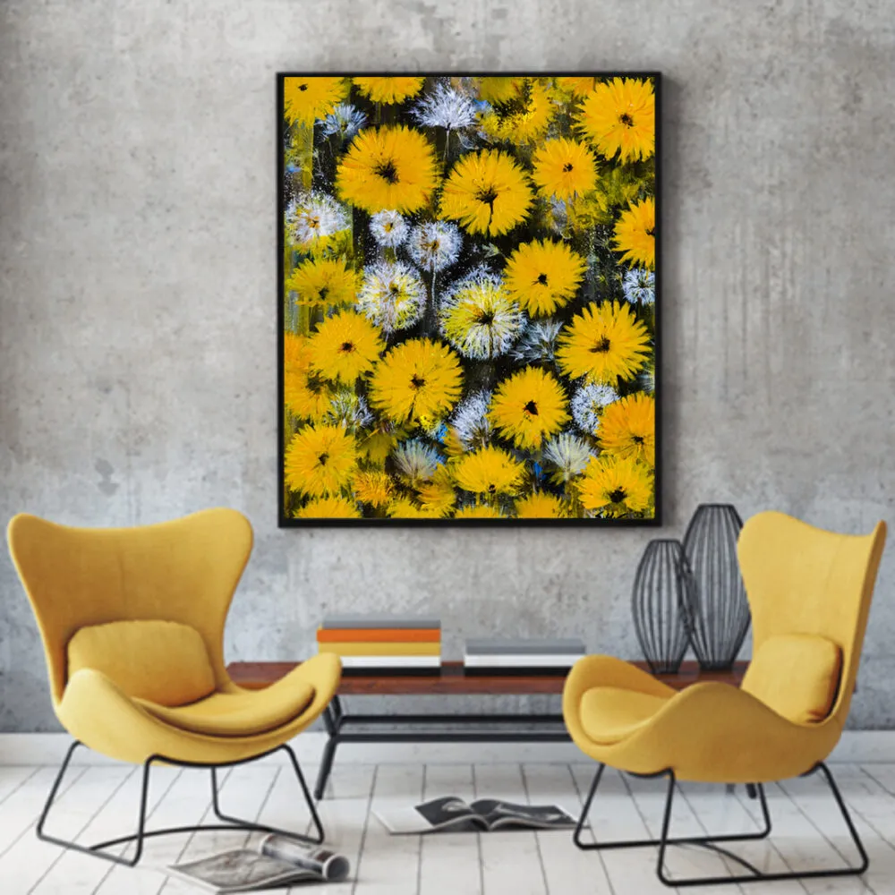 dandelion wall art painting on the wall of your living room available online