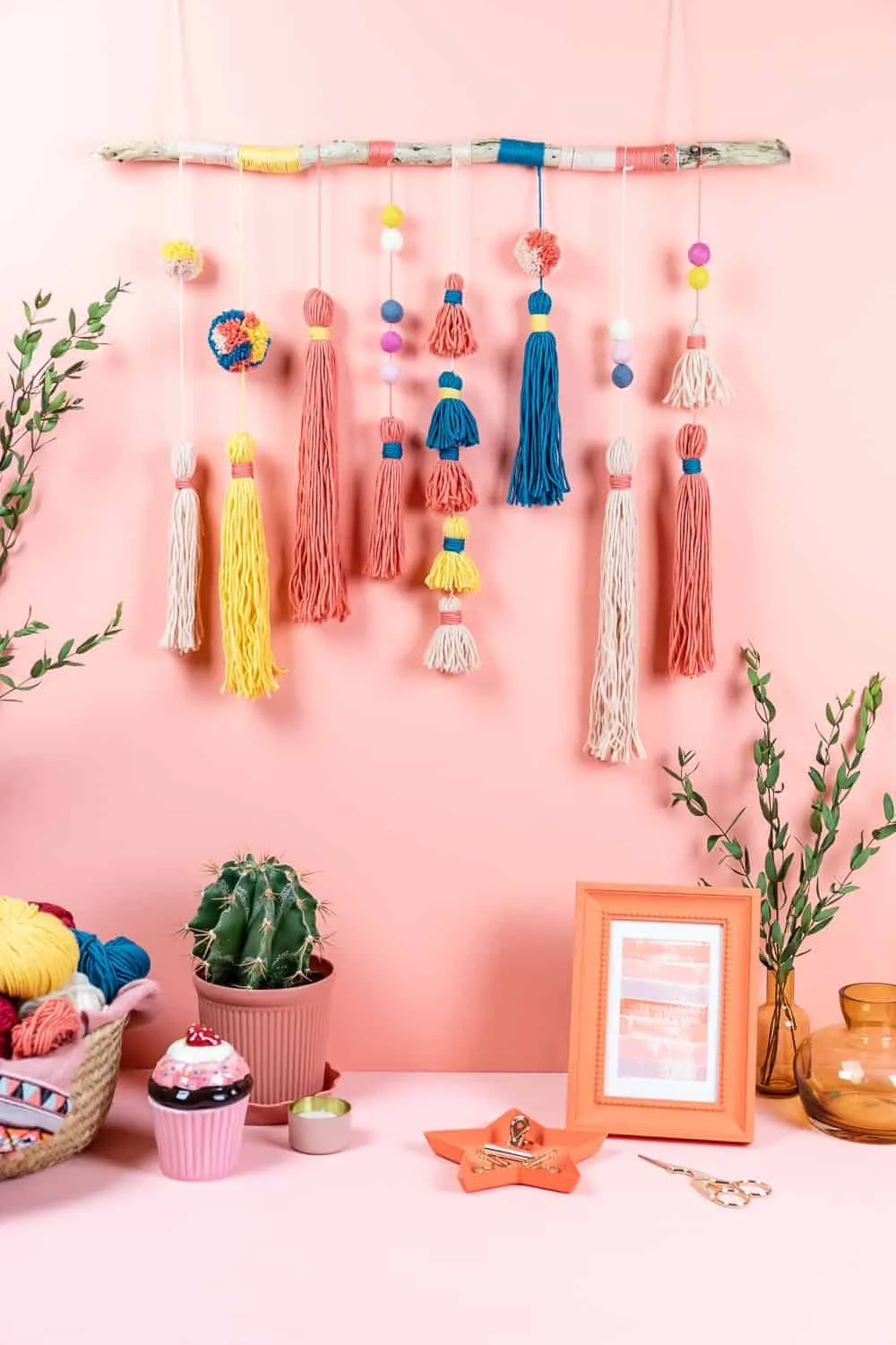 Colour Tassels and a pink wall