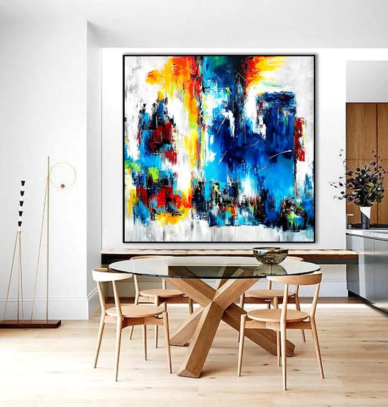 A chic artwork hanged in a dining room.